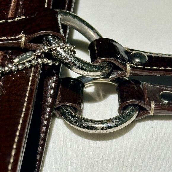 COACH East West Gallery Tote Patent Leather Brown Silver 10380 Clip Closure Tag - Picture 8 of 16